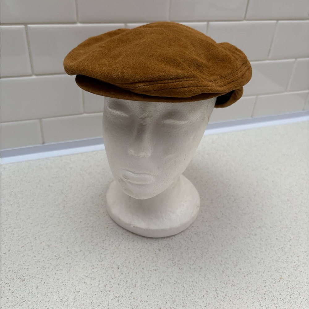 Henschel Hat Co Newsboy Cap Khaki Tan Suede Snap Hat Size L USA Vintage